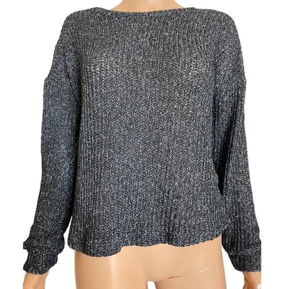 Haute Project sweater knit black & gray sweater long sleeve back button SZ S - Picture 2 of 12